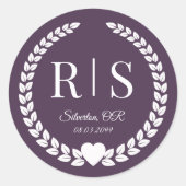 Eenvoudig Rich Wine Paarse Monogram Ronde Sticker (Voorkant)