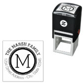 Eenvoudig Ring Monogram Naam en Retouradres Zelfinktende Stempel (In situ)