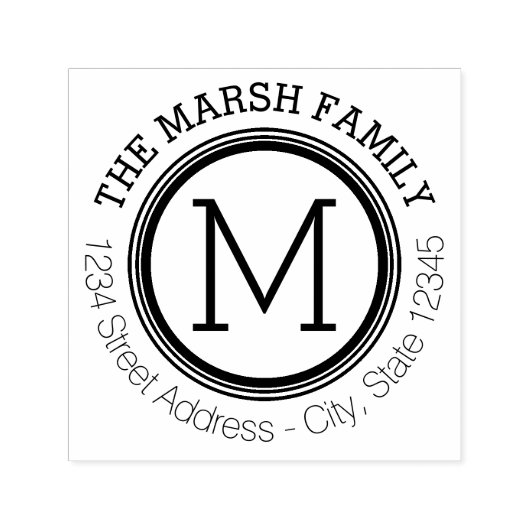 Eenvoudig Ring Monogram Naam en Retouradres Zelfinktende Stempel (Design)