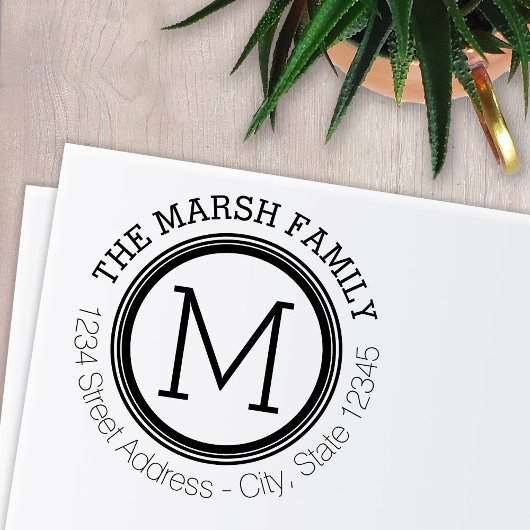 Eenvoudig Ring Monogram Naam en Retouradres Zelfinktende Stempel