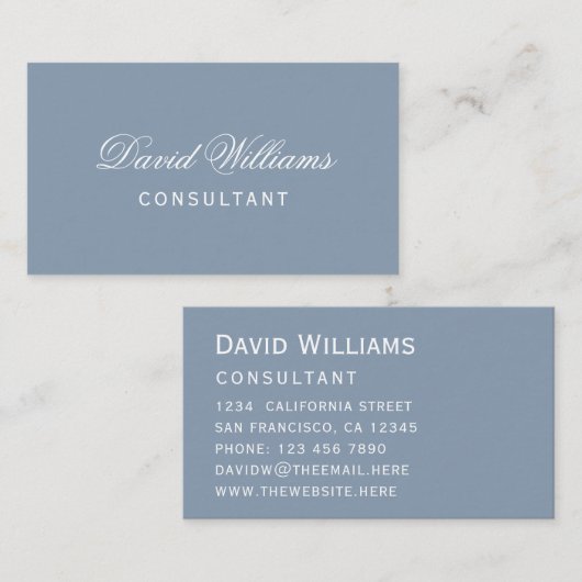 Eenvoudig robuust blauw, modern, wit script voor k visitekaartje (Voorkant / Achterkant)