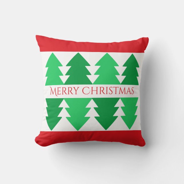 Eenvoudig Rode Kerstmis Groene Boom Ontwerp Kussen (Voorkant)