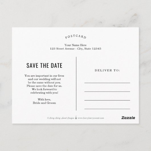 Eenvoudig Romantic sparen het Briefkaart van de Da (Achterkant)