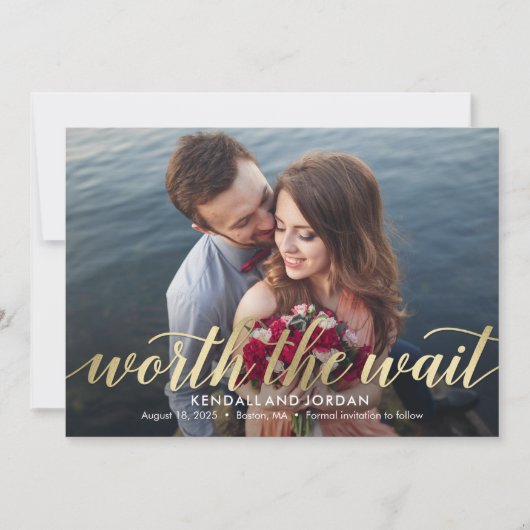 Eenvoudig Romantic Worth the Wait Save the Date Ka Bedankkaart (Voorkant)