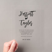 Eenvoudig Romantisch Liefdevol Hart Script Bruilof Acryl Uitnodigingen (Insitu (Draagbaar))