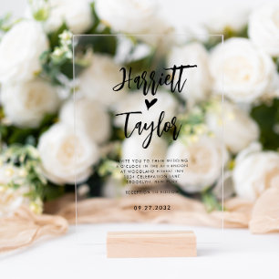 Eenvoudig Romantisch Liefdevol Hart Script Bruilof Acryl Uitnodigingen
