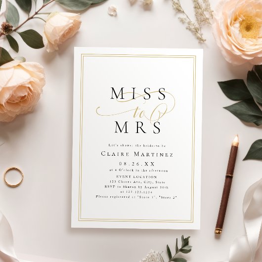 Eenvoudig romantisch Miss to Mrs script bruidsfees Kaart