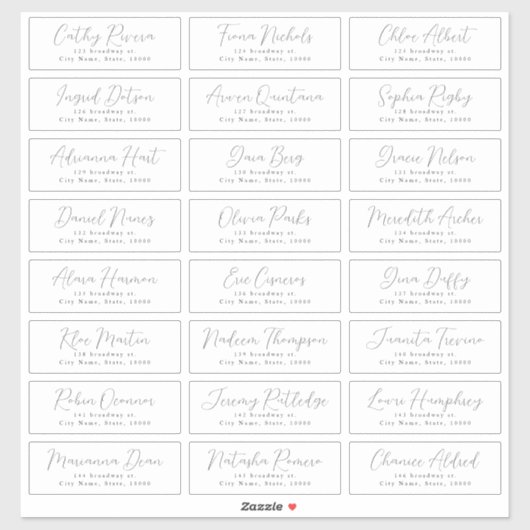 Eenvoudig romantisch script bruiloft gast adres la sticker (Vel)