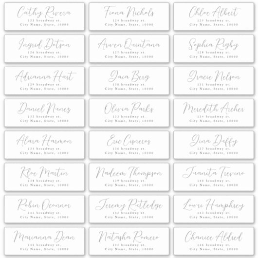 Eenvoudig romantisch script bruiloft gast adres la sticker (Voorkant)