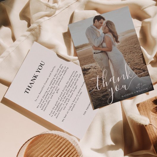 Eenvoudig Romantisch script foto-bruiloft Bedankkaart