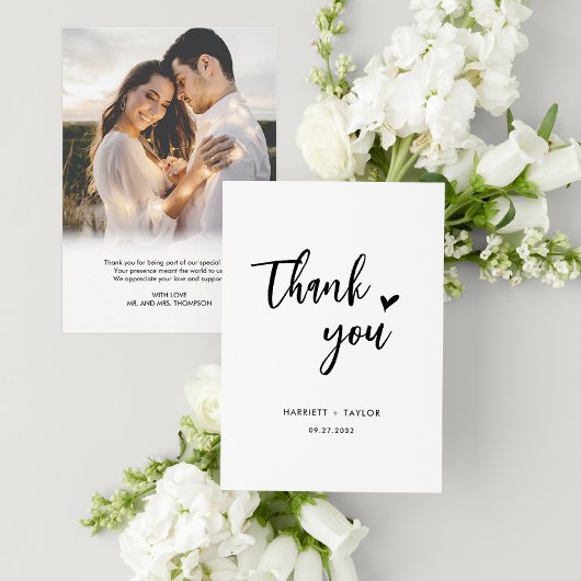 Eenvoudig romantisch script hart foto bericht brui bedankkaart