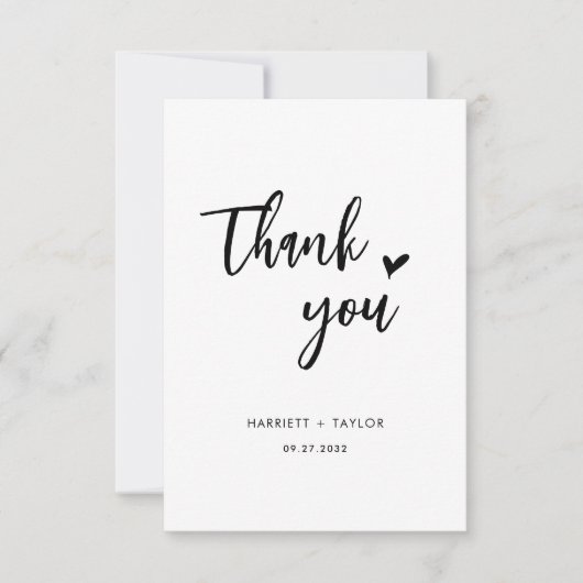 Eenvoudig romantisch script hart foto bericht brui bedankkaart (Voorkant)