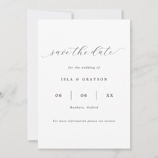 Eenvoudig romantisch script QR code bruiloft Save The Date (Voorkant)