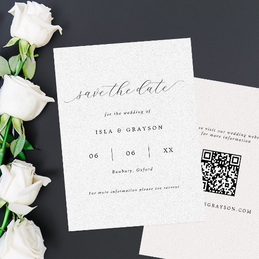 Eenvoudig romantisch script QR code bruiloft Save The Date