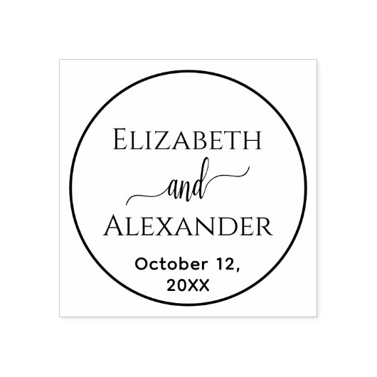 Eenvoudig Rond Frame Bruid Bruidegom Namen Datum T Rubberstempel (Afrduk)