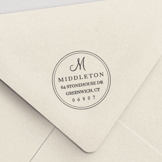 Eenvoudig rondramatisch monogram retouradres  zelfinktende stempel