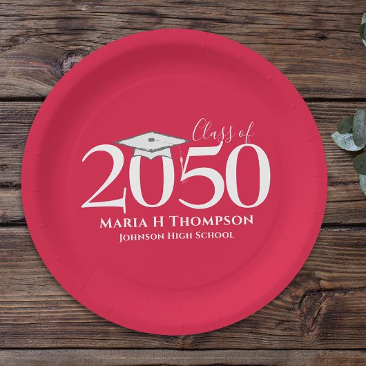 Eenvoudig rood Afstuderen gepersonaliseerd Papieren Bordje