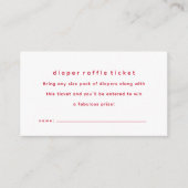 Eenvoudig rood baby shower luier verloting ticket informatiekaartje (Voorkant)