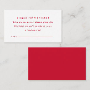 Eenvoudig rood baby shower luier verloting ticket informatiekaartje