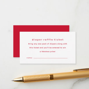 Eenvoudig rood babyshower luierloterij ticket informatiekaartje