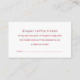 Eenvoudig rood babyshower luierloterij ticket informatiekaartje