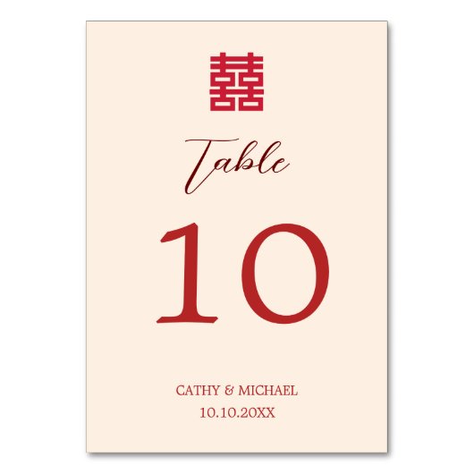 Eenvoudig rood beige Chinese bruiloft Tafelnummer (Achterkant)