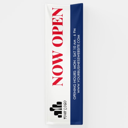 Eenvoudig Rood Blauw Wit Uw Logo nu open Spandoek (Verticaal)