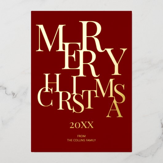 Eenvoudig rood Elegant Minimalistisch Vrolijk Kers Folie Feestdagenkaart (Voorkant)