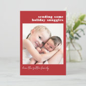Eenvoudig rood en geplakt sturen van wat knuffels feestdagenkaart (Staand voorkant)