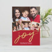 Eenvoudig rood en gouden fotoscript feestdagenkaart (Staand voorkant)