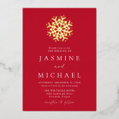 Eenvoudig Rood- en Goudssnowflake-huwelijk Folie Uitnodiging (Voorkant)