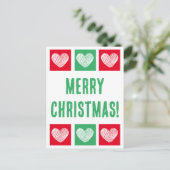Eenvoudig rood en groen met harten Vrolijk Kerstfe Feestdagenkaart (Staand voorkant)
