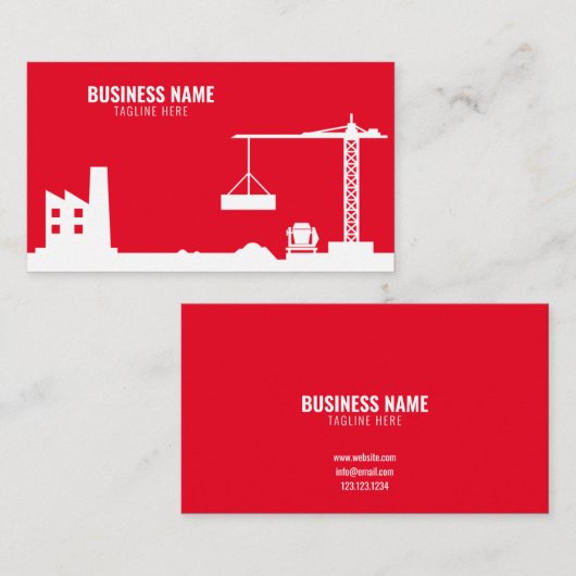 Eenvoudig rood en wit bouwterrein Silhouette Visitekaartje (Voorkant / Achterkant)