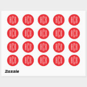 Eenvoudig Rood en Wit Drieletter Monogram Ronde Sticker (Vel)