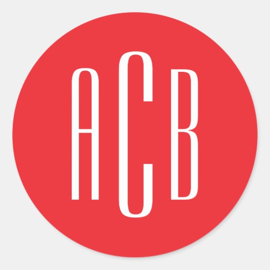 Eenvoudig Rood en Wit Drieletter Monogram Ronde Sticker (Voorkant)