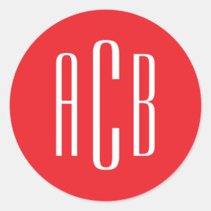 Eenvoudig Rood en Wit Drieletter Monogram Ronde Sticker