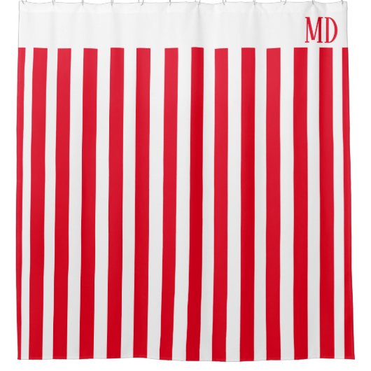 Eenvoudig rood en wit gestreept Initiaal kerst Douchegordijn (Voorkant)
