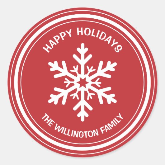 Eenvoudig rood en wit Prettige feestdagen Snowflak Ronde Sticker (Voorkant)