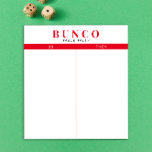 Eenvoudig Rood en Witte Bunco Tally Notitieblok<br><div class="desc">Verplaats een blad op elke lijst voor de persoon die tally van de score houdt en stroomlijnt uw Bunco spel met deze klaar te gaan en gemakkelijk te gebruiken scheur van tally bladen met twee lege kolommen en rode accenten.</div>