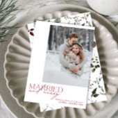 Eenvoudig Rood Getrouwd en Vrolijk Passen getrouwd Feestdagenkaart