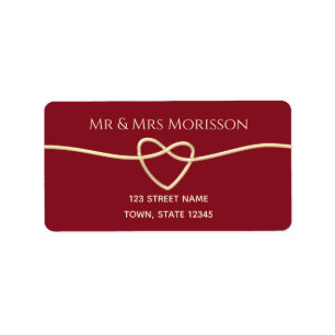Eenvoudig Rood Gold Rope Heart Weduwadres Etiket