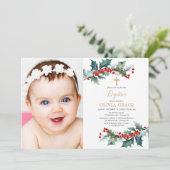 Eenvoudig rood goud groen Kerstdoop foto Kaart (Staand voorkant)