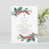 Eenvoudig rood goud groen kerstdoop kaart (Staand voorkant)