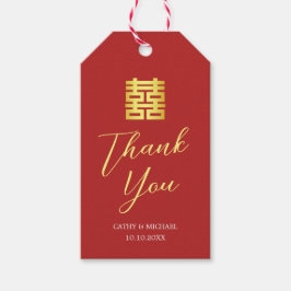 Eenvoudig rood goud moderne Chinese bruiloft Dank  Cadeaulabel