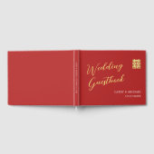 Eenvoudig rood goud moderne Chinese bruiloft Gastenboek (Volledig)