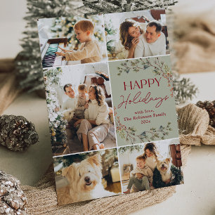 Eenvoudig rood groen 5 foto Happy Holiday Kaart