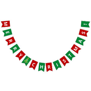 Eenvoudig rood Groene Vrolijke Kerstgroeten Vlaggetjes