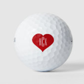 Eenvoudig rood hart en monogram golfballen (Voorkant)