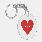 Eenvoudig Rood Hart Liefde Koppels Initiaal Modern Sleutelhanger (Voorkant Links)