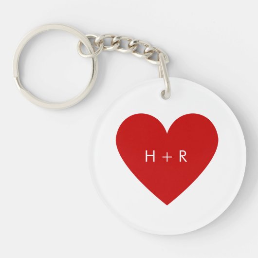 Eenvoudig Rood Hart Liefde Koppels Initiaal Modern Sleutelhanger (Voorkant)